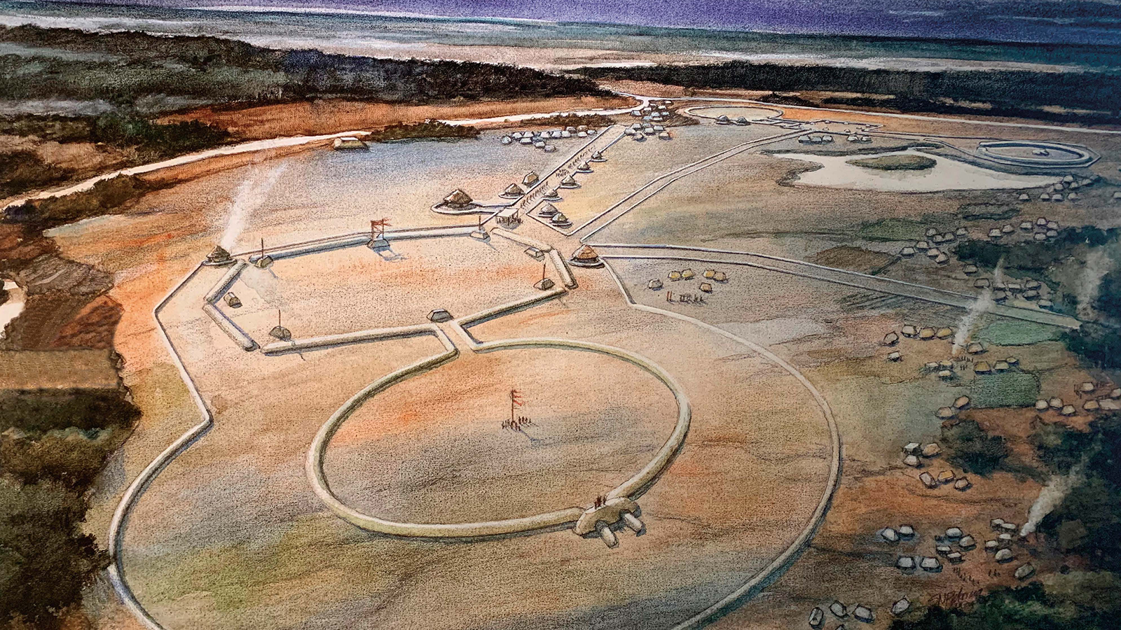 Artist’s concept of how the Newark Earthworks may have looked 2,000 years ago.