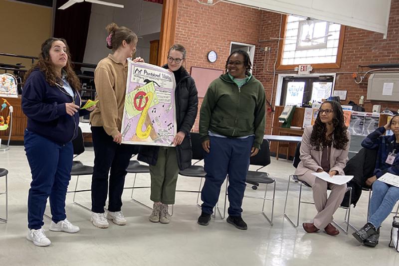 A group of students present during Tiyi Morris' spring semester course, "AAAS 3083: The Civil Rights and Black Power Movements" at the Ohio Reformatory for Women.