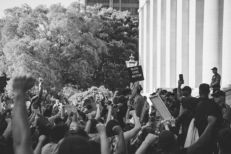 Black Lives Matter protesters gather outside the Ohio Statehouse in downtown Columbus. Photo credit Joshua Edmonds.