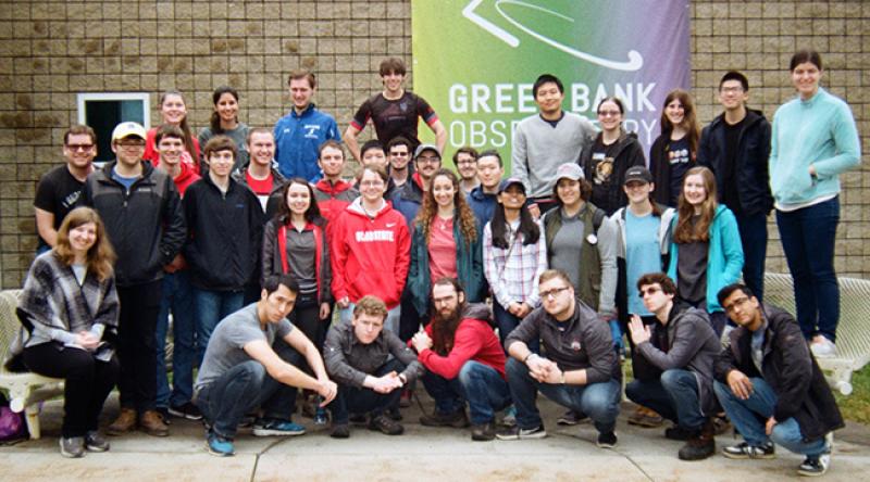 A group of astronomy and physics students at the Green Bank Observatory in Green Bank, West Virginia.