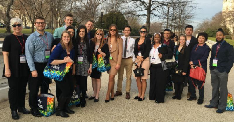 Ohio State students outside senate building