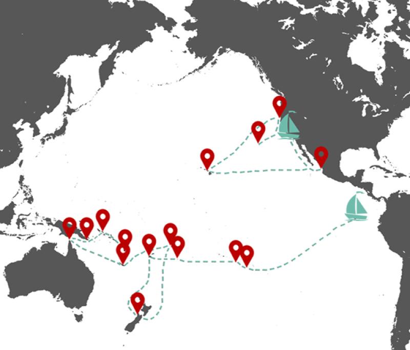 A map with some of the various locales Eleanor Gobrecht and her partner, Suzanne, visited during their sailing excursions.