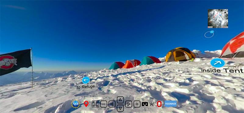 A screenshot from a Virtual Ice Tour of Ohio State researchers' expedition to a glacier in Peru.